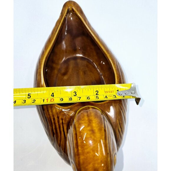 Vintage Ceramic Duck Planter Vase Brown Glaze Pottery - Picture 7 of 8